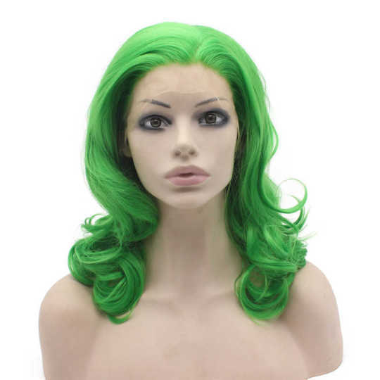 Green Wavy Shoulder Length Party Wig forest green | green lace front wig