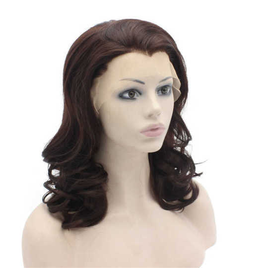 Dark Auburn Shoulder Length Curled Synthetic Wig auburn lace front wigs | auburn wavy wig
