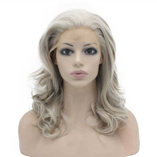 Gray and White Medium Length Lace Front Wig lace front white wig | medium length wig