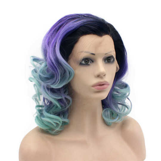 Purple and Blue Ombre Shoulder-Length Curly Wig blue ombre wig | blue wig