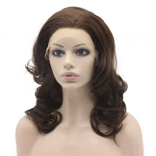 Natural Brown Wavy Shoulder Length Wig 16inch Wavy Heat Resistant Fiber Hair Natural Brown Lace Front Synthetic Wig