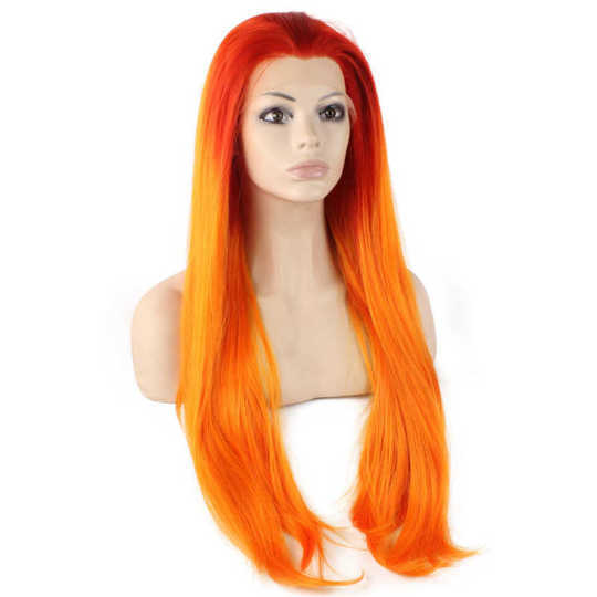 Red Carrot Reddish Orange Ombre Extra Long Lace Wig Red Orange Ombre Color Wig | Extra Long Orange Lace Wig