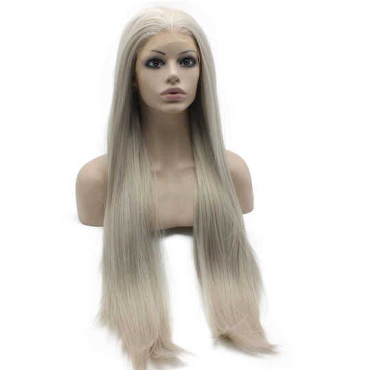 Very Long Silver Grey Straight Wig Extra Long Straight Gray Blonde Lace Front Wig