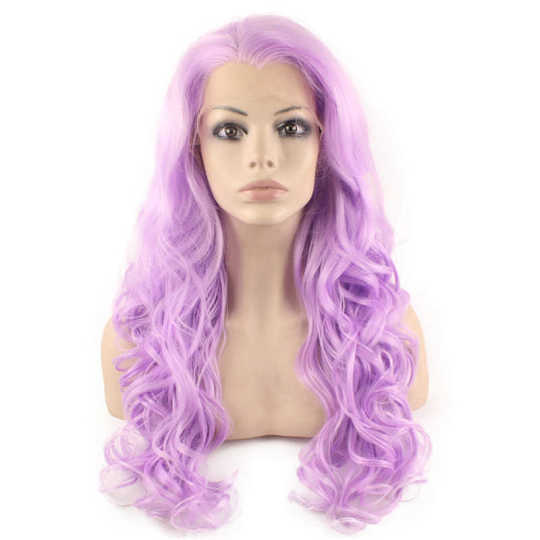 Long Wavy Purple Hand Tied Synthetic Lace Front Wig Long Wavy Gray Heat Friendly Fiber Hair Lace Front Wig