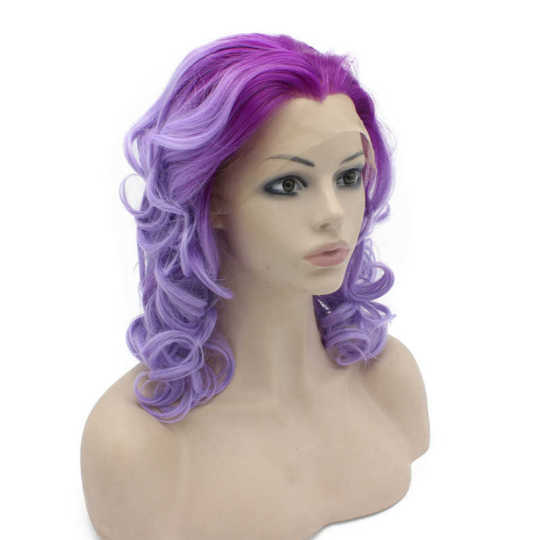 Shoulder Length Curly Ombre Purple Shaded Wig curly purple wig | purple curly wig