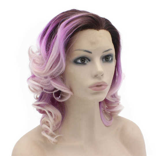 Shoulder Length Wavy Heat Three Tone Lace Front Synthetic Wig wholesale synthetic lace front wig | customized synthetic lace front wig