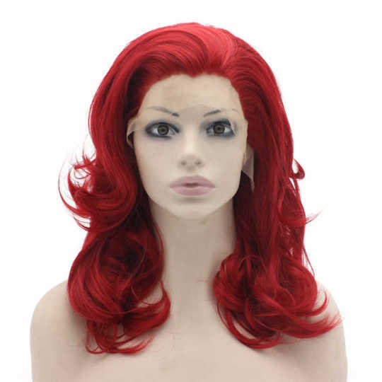 Shoulder Length Wavy Bright Red Wig shoulder length wigs | shoulder length curly hair
