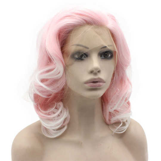 Shoulder Length Wavy White Tip Pink Lace Front Wig White-Tip Pink Lace Front Wig | Mid-Length Wavy Synthetic Wig