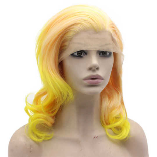 Yellow Carrot Reddish Medium Length Ombre Wig Yellow Orange Medium Length Ombre Wig