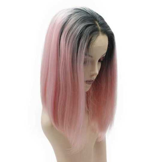 Black Pink Ombre swiss Lace Front Wig Bob Stylish Synthetic Black Pink Ombre swiss Lace Front Wig Bob Stylish Synthetic