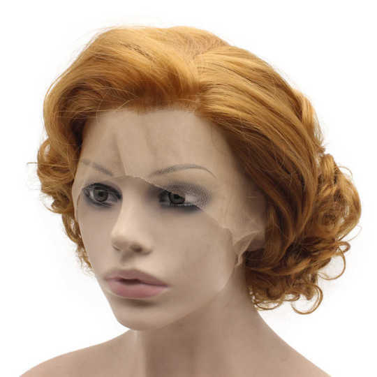 Short Curly Half Hand Tied Lace Front Gold Blonde Stylish Synthetic Wig Short Curly Lace Front Gold Blonde Wig