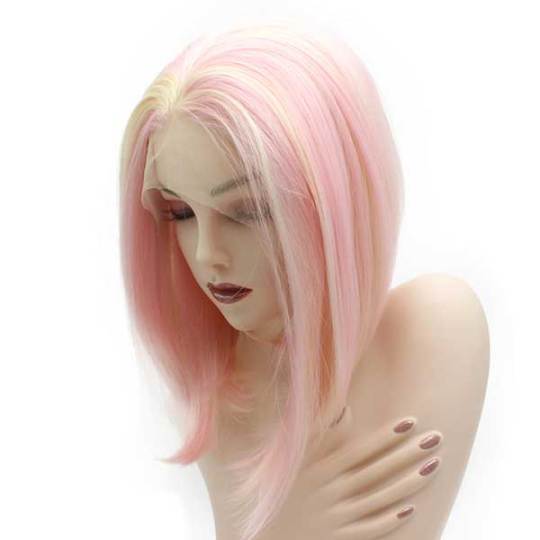 Light Blonde with Pink Straight Bobbed Synthetic Wig Light Blonde with Pink Straight Bobbed Synthetic Wig