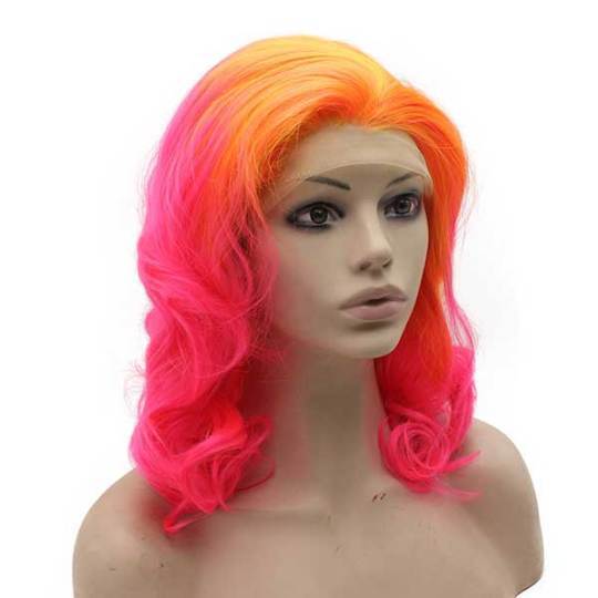 Mid-length Wavy Two Tone Yellow Pink Ombre Lace Front Wig Mid-length Wavy Two Tone Yellow Pink Ombre Lace Front Wig