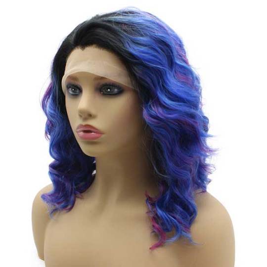 Ombre Blue Pink Wavy Shoulder Length Synthetic Wig Ombre Blue Pink Wavy Shoulder Length Synthetic Wig