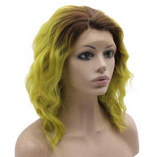 Ombre Brown Yellow Wavy Shoulder Length Synthetic Wig Ombre Brown Yellow Wavy Shoulder Length Synthetic Wig
