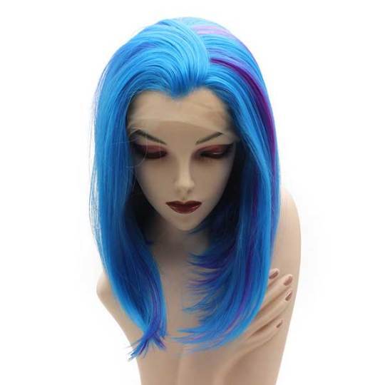Blue Shoulder Length Wig with Purple Accents Blue Shoulder Length Wig with Purple Accents