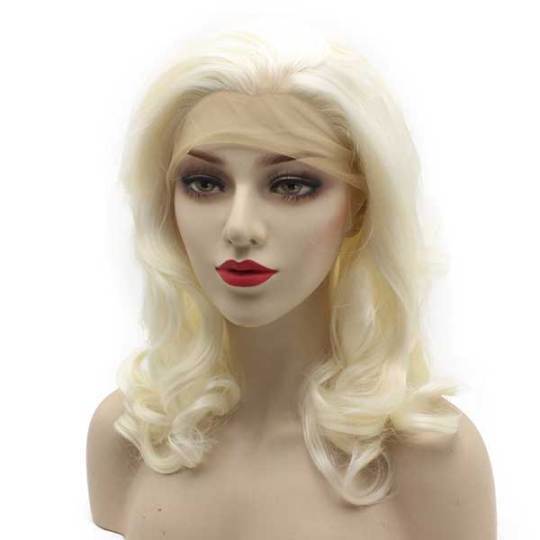 Shoulder Length Wavy Pearl White Synthetic Lace Front Wig Natural Shoulder Length Wavy Pearl White Synthetic Lace Front Wig Natural