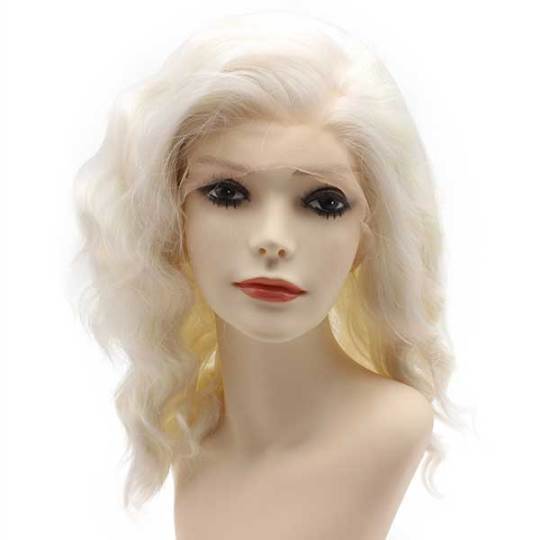White and Silver Shoulder Length Wavy Synthetic Wig White and Silver Shoulder Length Wavy Synthetic Wig
