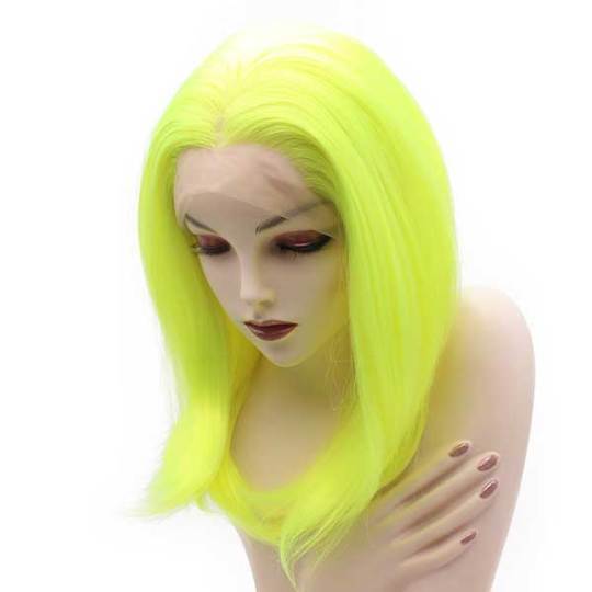 Neon Yellow Bobbed Straight Synthetic Wig Discount lilac lace front wig - Neon Yellow Bobbed Straight Synthetic Wig