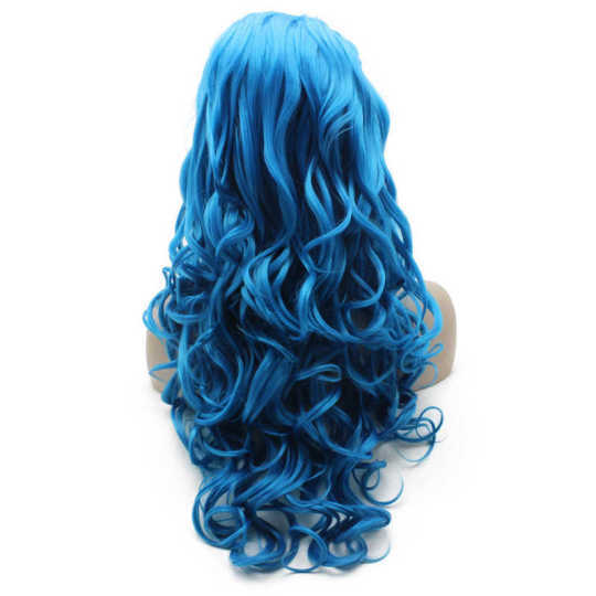 Long Curly Light Blue Heat Resistant Fiber Hair Costume Party Wig heat resistant curly wig | light blue curly wig