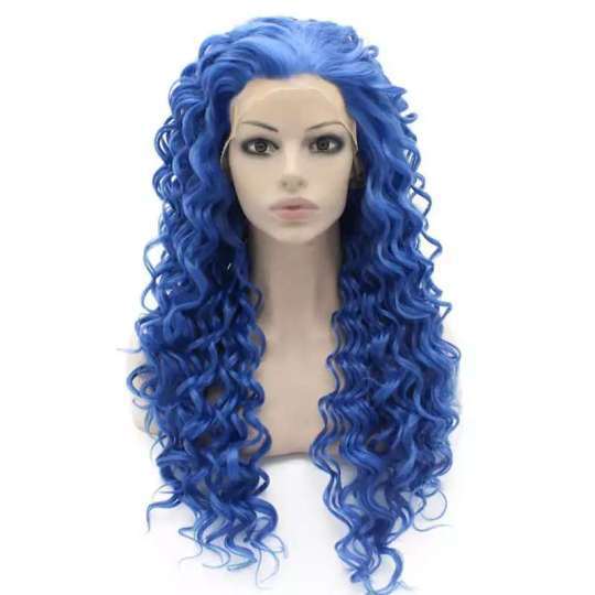 Long Blue Curly Synthetic Wig long curly blue wig | long blue wig