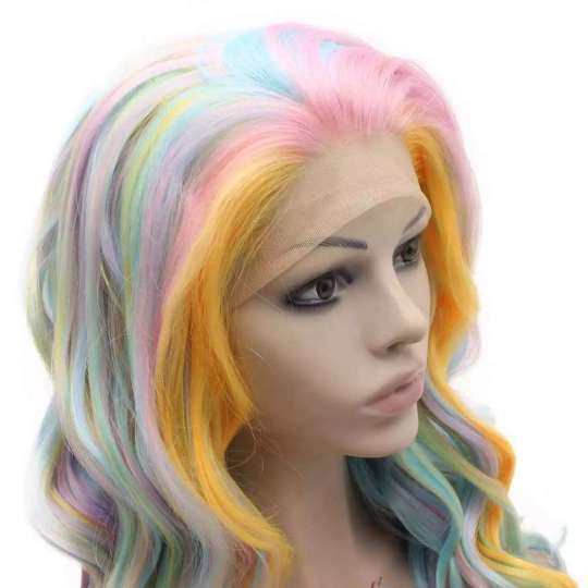 Long Wavy Synthetic Rainbow Color Lace Front Wig