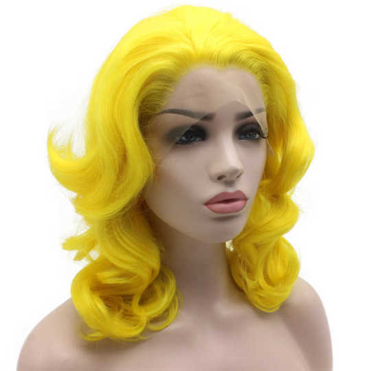Shoulder Length Yellow Synthetic Lace Front Wig Long Wavy Dark Auburn Red Ombre Tone Heat Friendly Fiber Hair Lace Front Wig