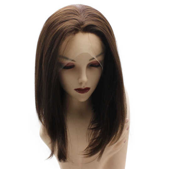 Shoulder Length Brown Lace Front Bob Wig Straight Synthetic brown wig | light brown wig