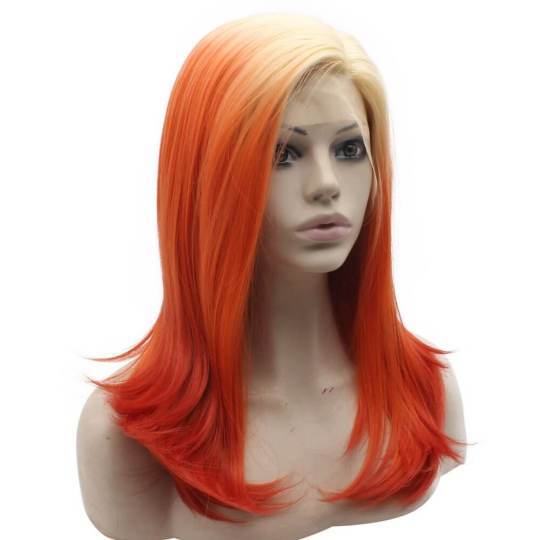 Shoulder Length Heat Resistant Lace Front Synthetic Blonde Red Ombre Wavy Wig