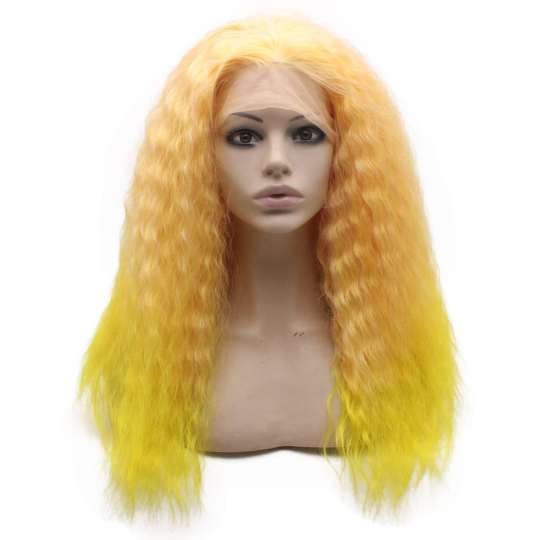 Loose Curly Synthetic Lace Front Pink Yellow Two Tone Wig