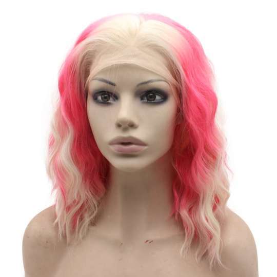 Shoulder Length Wavy Lace Front Pink Blonde Ombre Wig