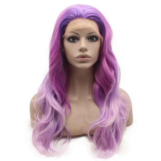 Long Wavy Ombre Purple Synthetic Lace Front Wig
