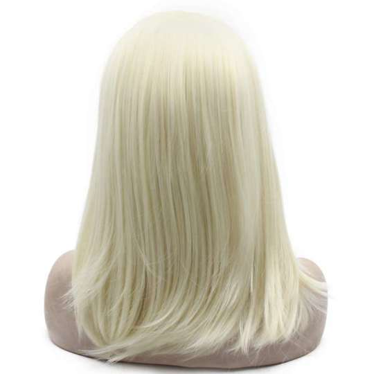Shoulder Length Pale Blonde Middle Part Lace Front Wig Synthetic mid length wig | middle part wig