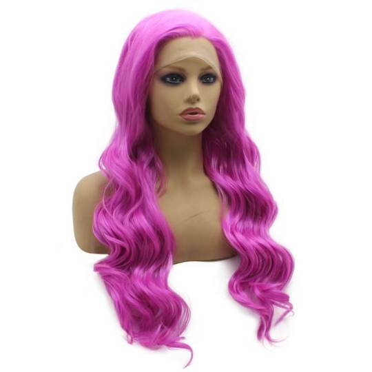 Long Wavy Purplish Rose Red Lace Front Wig