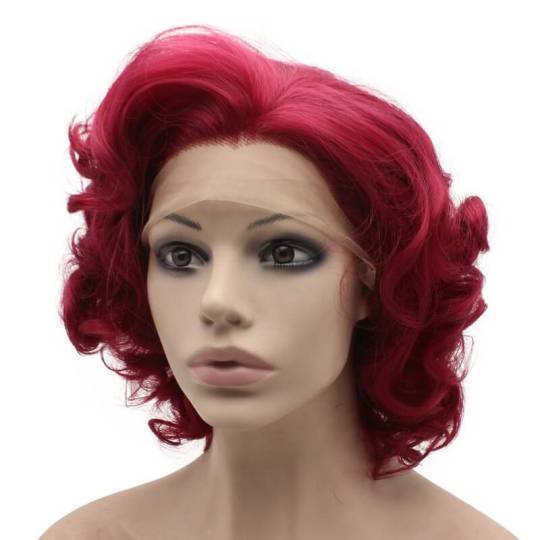 Short Curly Synthetic Wine Burgundy Red Lace Front Wigs
