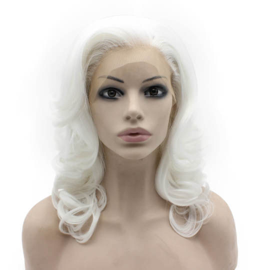 White Shoulder Length Wavy Synthetic Wig
