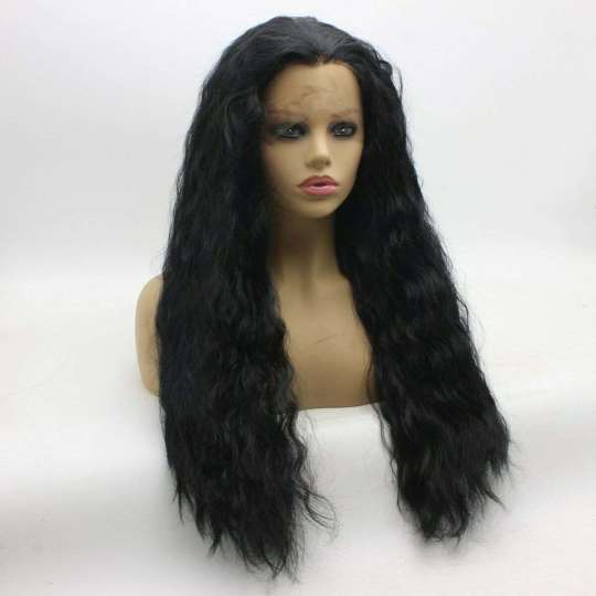 Long Stragiht Kinky Natural Black Synthetic Lace Front Wig