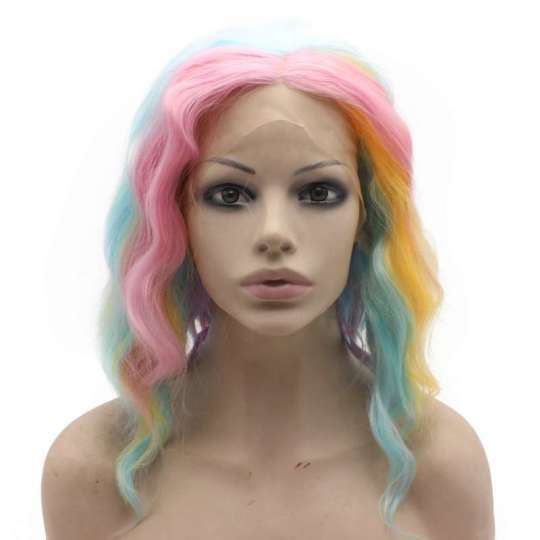 Colorful Rainbow Color Shoulder-Length Wavy Wig