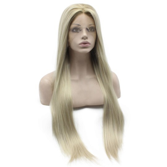 Extra Long Straight Heat Friendly Lace Front Dark Roots Ash Blonde Wig Extra Long Straight Heat Friendly Lace Front Dark Roots Ash Blonde Wig