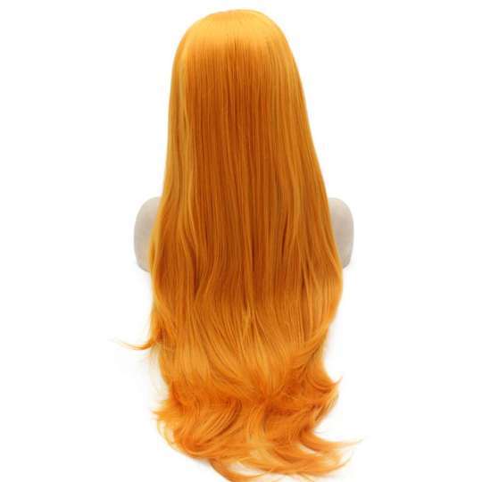 Long Straight Heat Safe Fiber Hair Lace Front Orange Wig