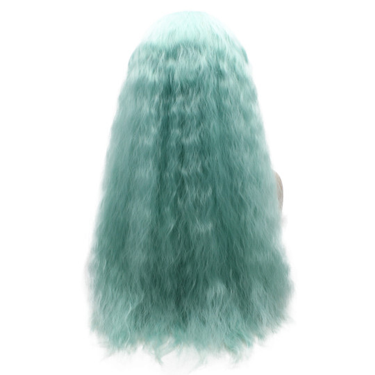 Light Blue Kinky Straight Ombre Long Wavy Wig Long Wavy Hand Tied Lace Front Blonde Green Ombre Party Wig