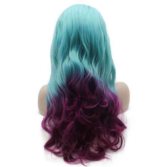 Black Blue Purple Ombre Long Wavy Wig Long Wavy Hand Tied Lace Front Blonde Green Ombre Party Wig
