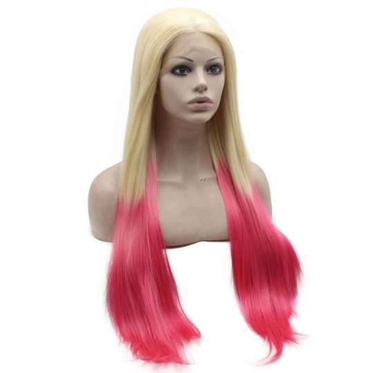 Blonde Pink Ombre Long Straight Wig Long Wavy Hand Tied Lace Front Blonde Green Ombre Party Wig