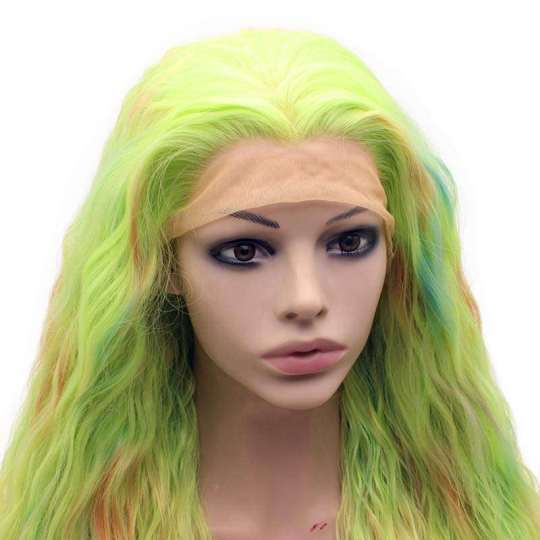 Light Mint Green Kinky Curly Ombre Wig Long Wavy Hand Tied Lace Front Blonde Green Ombre Party Wig