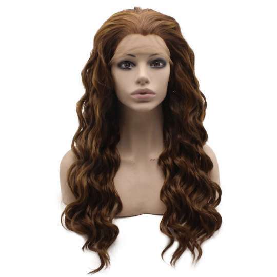 Long Wavy Highlight Brown Lace Front Wig Long Wavy Highlight Brown Synthetic Lace Front Wig
