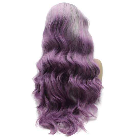 Grey Roots Purple Synthetic Lace Front Wavy Wig Grey and Purple Ombre Synthetic Wavy Wig