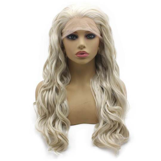 Ash Blonde Long Wavy Synthetic Lace Front Wig