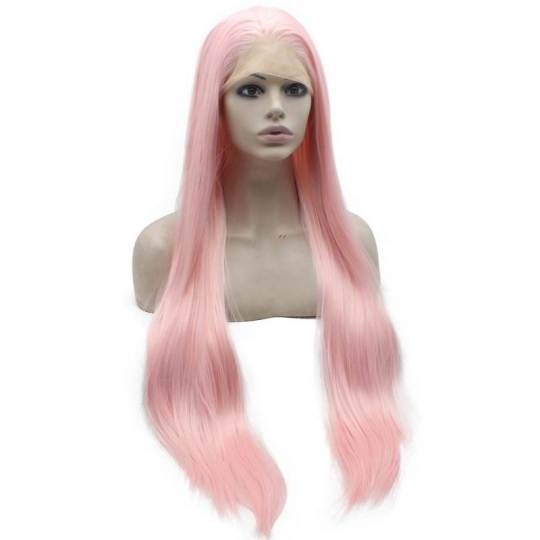 Long Straight Synthetic Lace Front Pink Color Wig