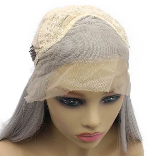 Long Straight Synthetic Lace Front Gray Wig