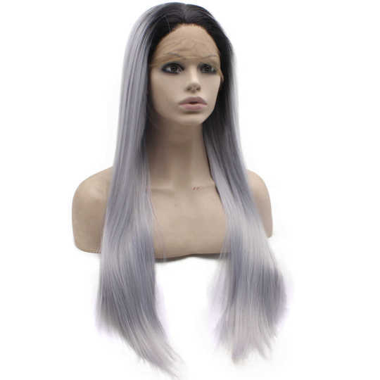 Long Straight Dark Root Light Blue Ombre Synthetic Lace Front Wig Long Straight Dark Root Light Blue Ombre Synthetic Lace Front Wig